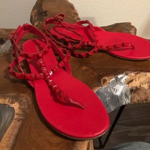 Red flat gladiator sandals!